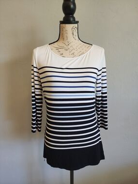 White House Black Market Black & White Striped 3/4 Sleeve Top